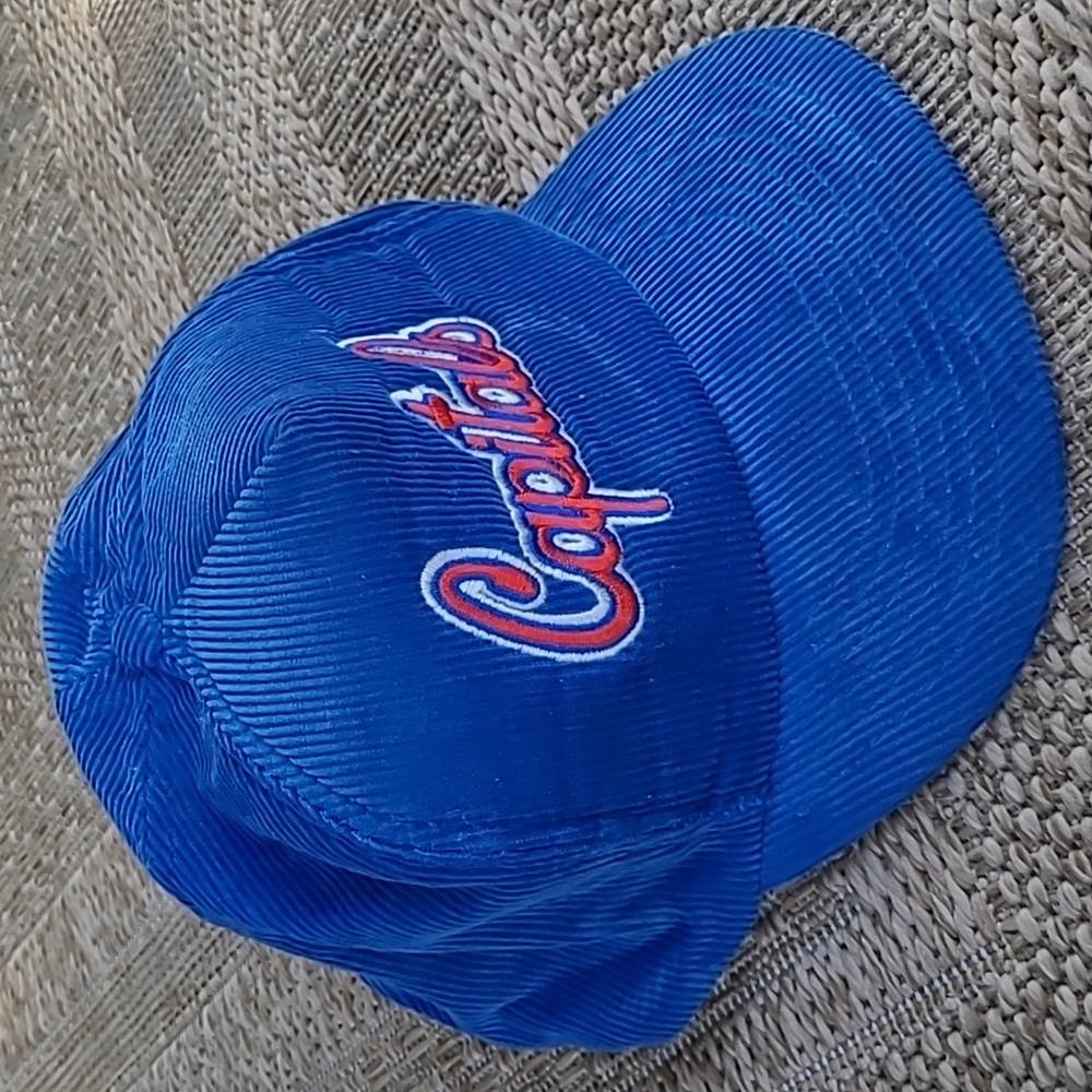 Vintage Washington Capitals Script Blue Cordoroy Trucker Snapback Hat